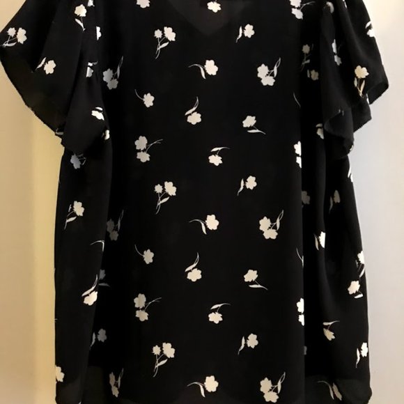 Navy floral print blouse (size Lp, Ann Taylor) - Picture 3 of 4